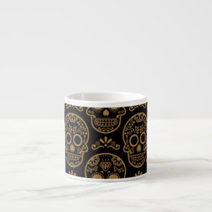 Gold Mexican Day Calavera Floral Skull Folk Espresso Cup