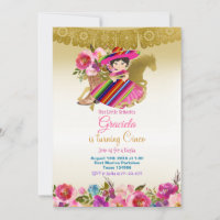 Gold Mexican Flowers Fiesta Birthday Girl