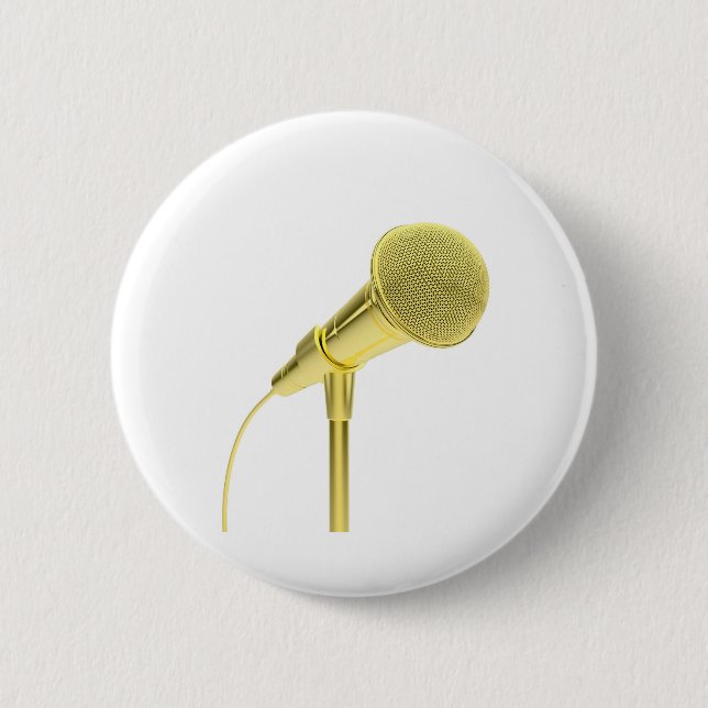 Gold microphone 6 cm round badge (Front)
