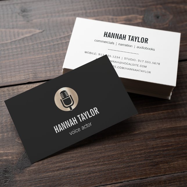 Gold Microphone Voice Actor Business Card (Creator Uploaded)