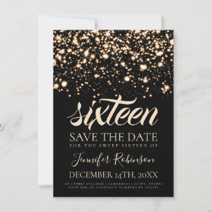 Gold Midnight Glam Sweet 16 Birthday Party Save The Date