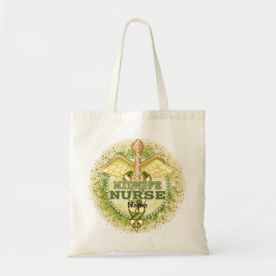 Gold Midwife Nurse Caduceus Tote Bag