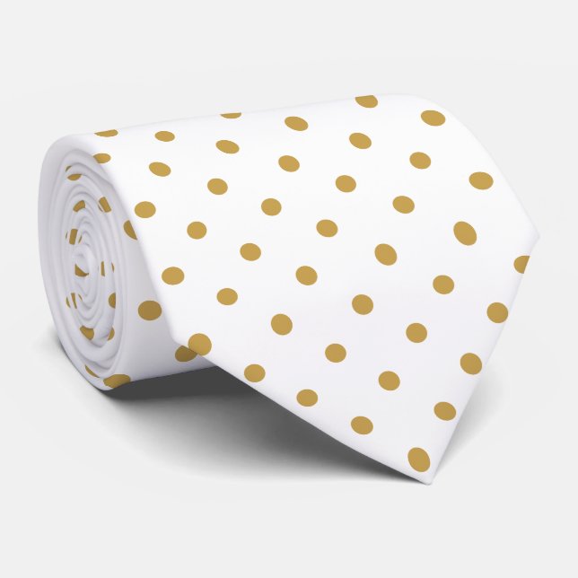 Gold Mini Polka Dot Pattern on White  Tie (Rolled)