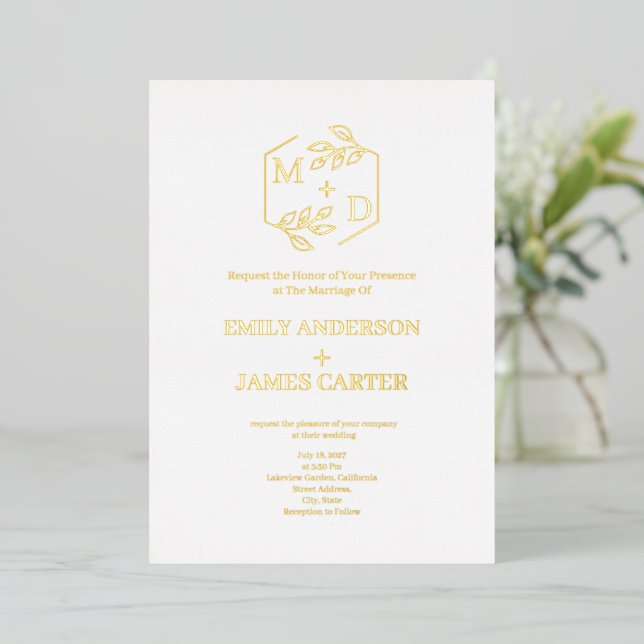  Gold Minimal Botanical Monogram Wedding  (Standing Front)