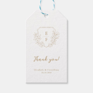 Gold Minimal Elegant Cherry Blossom Monogram Crest Gift Tags