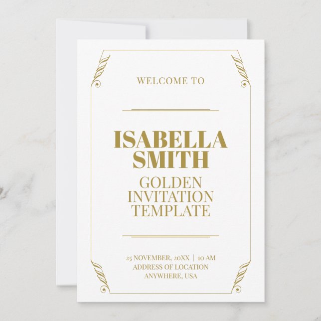  Gold minimal elegant modern simple wedding Invitation (Front)
