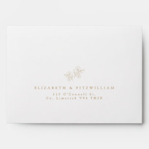 Gold Minimal Hand Drawn Cherry Blossom Wedding Envelope