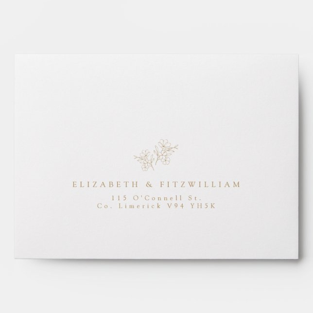 Gold Minimal Hand Drawn Cherry Blossom Wedding  Envelope (Front)