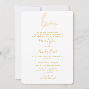 Gold Minimal Leaf Wedding Invitation