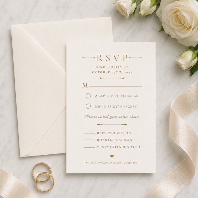 Gold Minimal Look Wedding RSVP Card (Elegant gold RSVP card styled with timeless minimalist wedding details.)