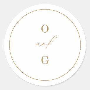 Gold minimal modern couple monograms wedding classic round sticker