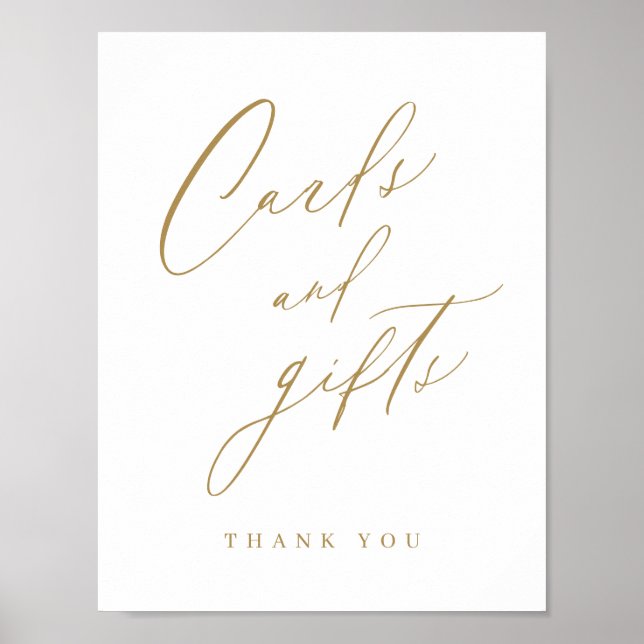 Gold minimal modern script wedding cards and gifts poster (Front)