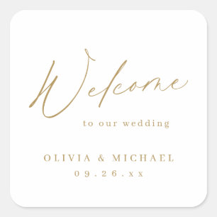 Gold minimal modern welcome minimalist wedding square sticker