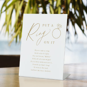 Gold minimal put a ring on it bridal shower game pedestal sign