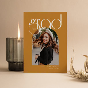 Gold Minimalist Arch Modern 5 Photo Graduation Invitation