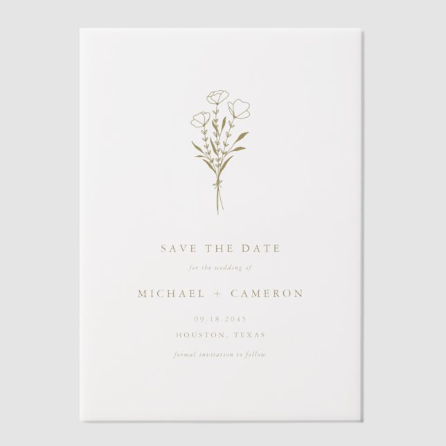 Gold Minimalist Botanical Save the Date Vellum Invitations (Front)