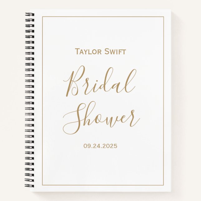 Gold Minimalist Bridal Shower Gift Tracker Notebook (Front)