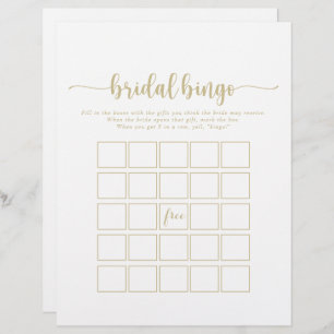 Gold Minimalist Calligraphy Bridal Bingo Game