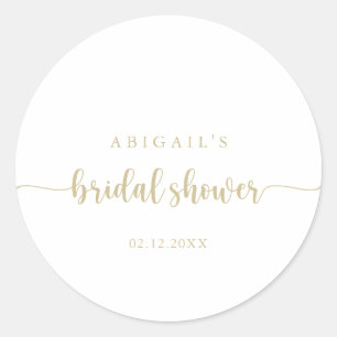 Gold Minimalist Calligraphy Bridal Shower Favour Classic Round Sticker