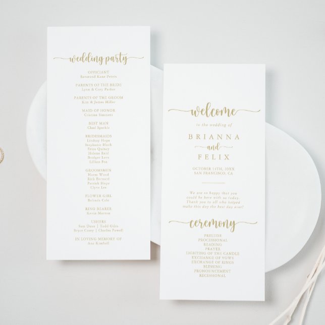Gold Minimalist Calligraphy Wedding Program Programme (Creator Uploaded)