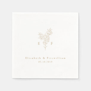 Gold Minimalist Cherry Blossom Monogram Wreath Napkin