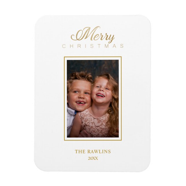 Gold Minimalist Chic Merry Christmas Photo Family Magnet (Vertical)