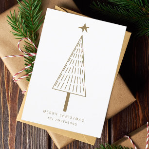 Gold Minimalist Christmas Tree Photo Flat  Holiday Card