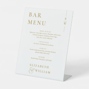 Gold Minimalist Elegant Monogram Bar Menu Pedestal Sign