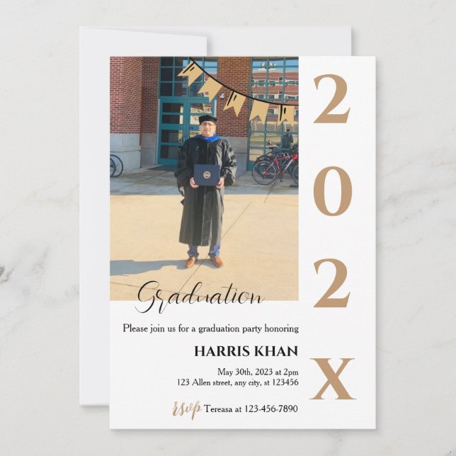 Gold Minimalist Graduation Party     Invitation (Front)