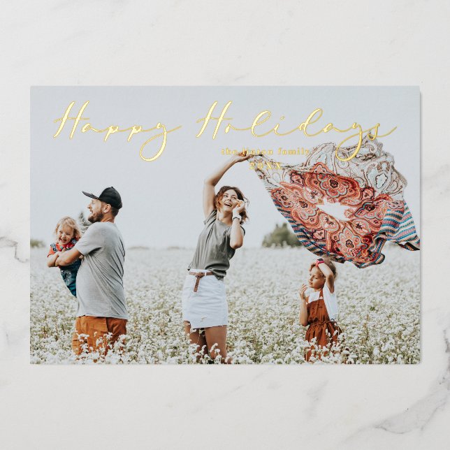 Gold Minimalist Happy Holidays Script Calligraphy (Front)