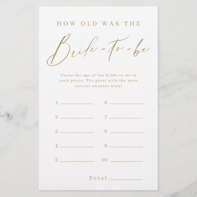 Gold minimalist how old was the bride game (Front)