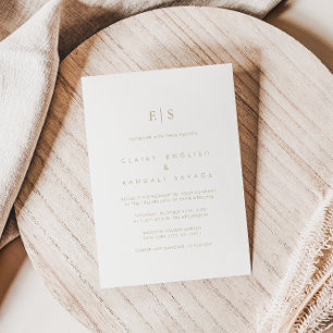 Gold Minimalist Last Name Initial Wedding Invitation