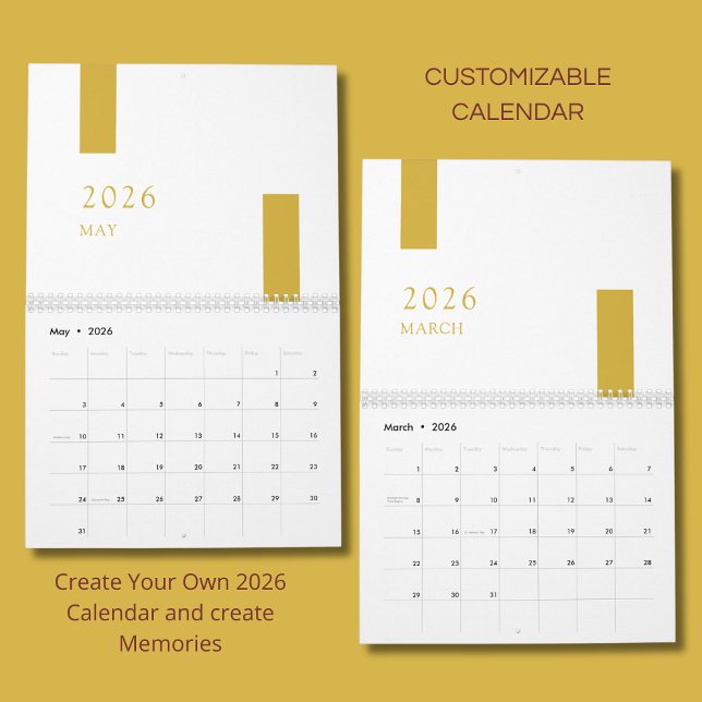Gold Minimalist Modern 2026 Wall Calendar (Creator Uploaded)