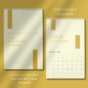 Gold Minimalist Modern 2026 Wall Calendar