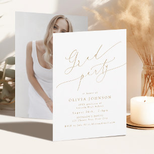 Gold Minimalist Modern Chic Script Graduation Invitation