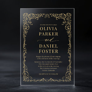 Gold Minimalist Modern Victorian Wedding Acrylic Invitations