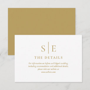 Gold Minimalist Monogram Wedding Details Enclosure Card