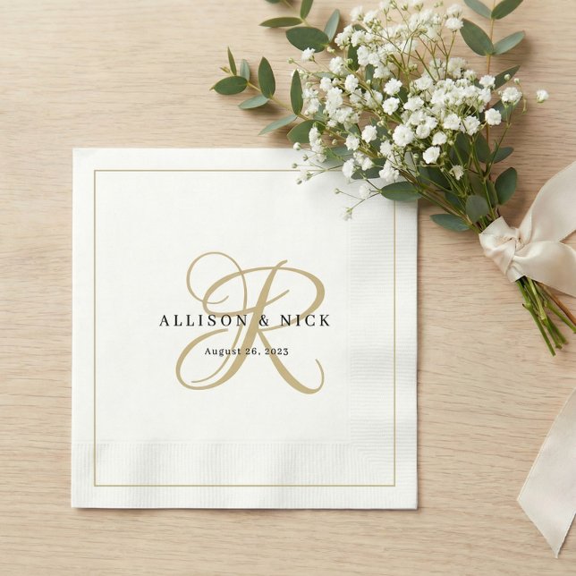 Gold Minimalist Monogram Wedding Napkins (Creator Uploaded)