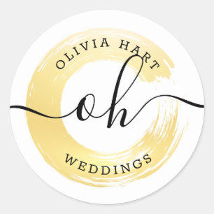 Gold Minimalist Paint Swash Logo Custom Chic Decal Classic Round Sticker