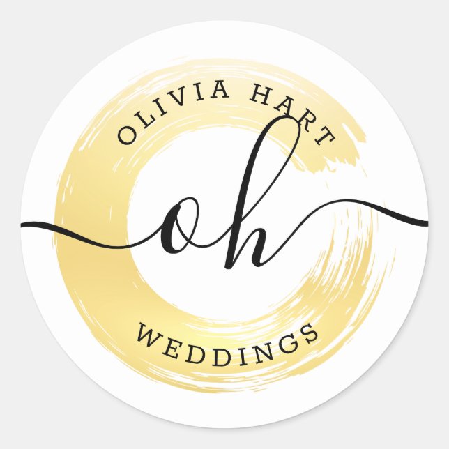 Gold Minimalist Paint Swash Logo Custom Chic Decal Classic Round Sticker (Front)