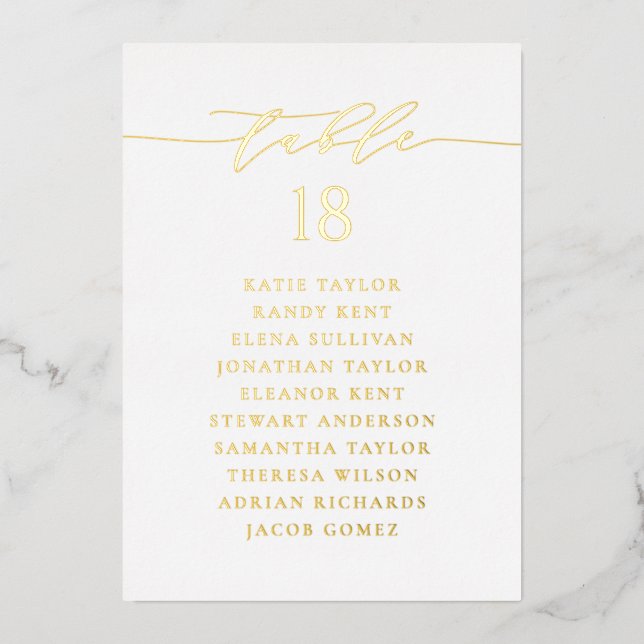 Gold Minimalist Script Wedding Seating Card (Front)