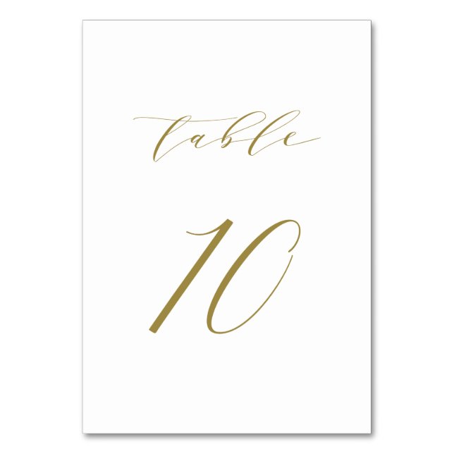 Gold Minimalist Script Wedding Table 10 Table Number (Front)