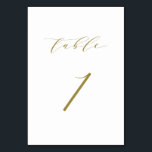 Gold Minimalist Script Wedding Table 1 Table Number<br><div class="desc">Table 1. Complete your tablescape with this elegant and simple table numbers card. It features gold minimalist script with white background. This script table number is perfect for weddings,  graduation,  baby showers,  bridal showers and other events. Other number and colour are available.</div>