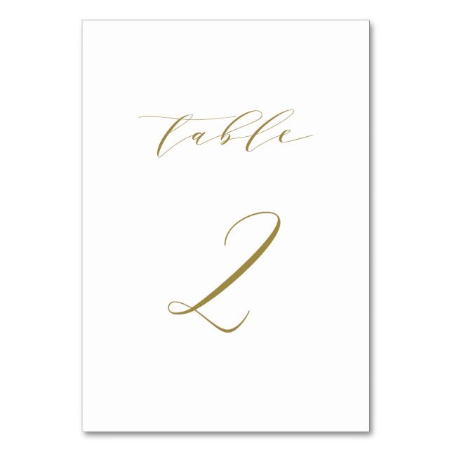 Gold Minimalist Script Wedding Table 2 Number (Front)