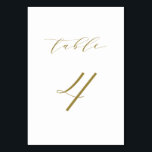 Gold Minimalist Script Wedding Table 4 Table Number<br><div class="desc">Table 4. Complete your tablescape with this elegant and simple table numbers card. It features gold minimalist script with white background. This script table number is perfect for weddings,  graduation,  baby showers,  bridal showers and other events. Other number and colour are available.</div>