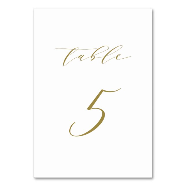 Gold Minimalist Script Wedding Table 5 Number (Back)