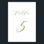 Gold Minimalist Script Wedding Table 5 Table Number<br><div class="desc">Table 5. Complete your tablescape with this elegant and simple table numbers card. It features gold minimalist script with white background. This script table number is perfect for weddings,  graduation,  baby showers,  bridal showers and other events. Other number and colour are available.</div>