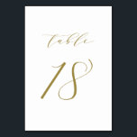 Gold Minimalist Script Wedding Table Number 18<br><div class="desc">Table 18. Elegant table numbers card featuring gold minimalist script. This gold and white table number is perfect for weddings,  graduation,  baby showers,  bridal showers and other events. Other number and colour are available.</div>