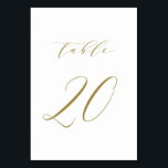 Gold Minimalist Script Wedding Table Number 20<br><div class="desc">Table 20. Elegant table numbers card featuring gold minimalist script. This gold and white table number is perfect for weddings,  graduation,  baby showers,  bridal showers and other events. Other number and colour are available.</div>