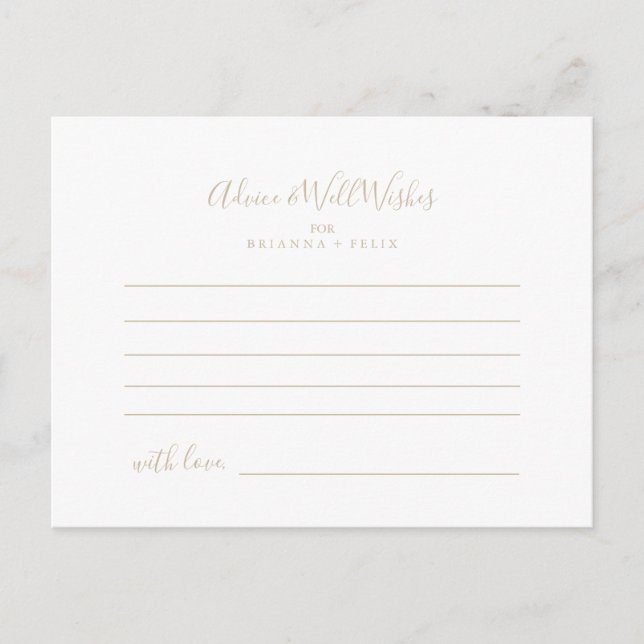 Gold Minimalist Wedding Advice Card (Front)